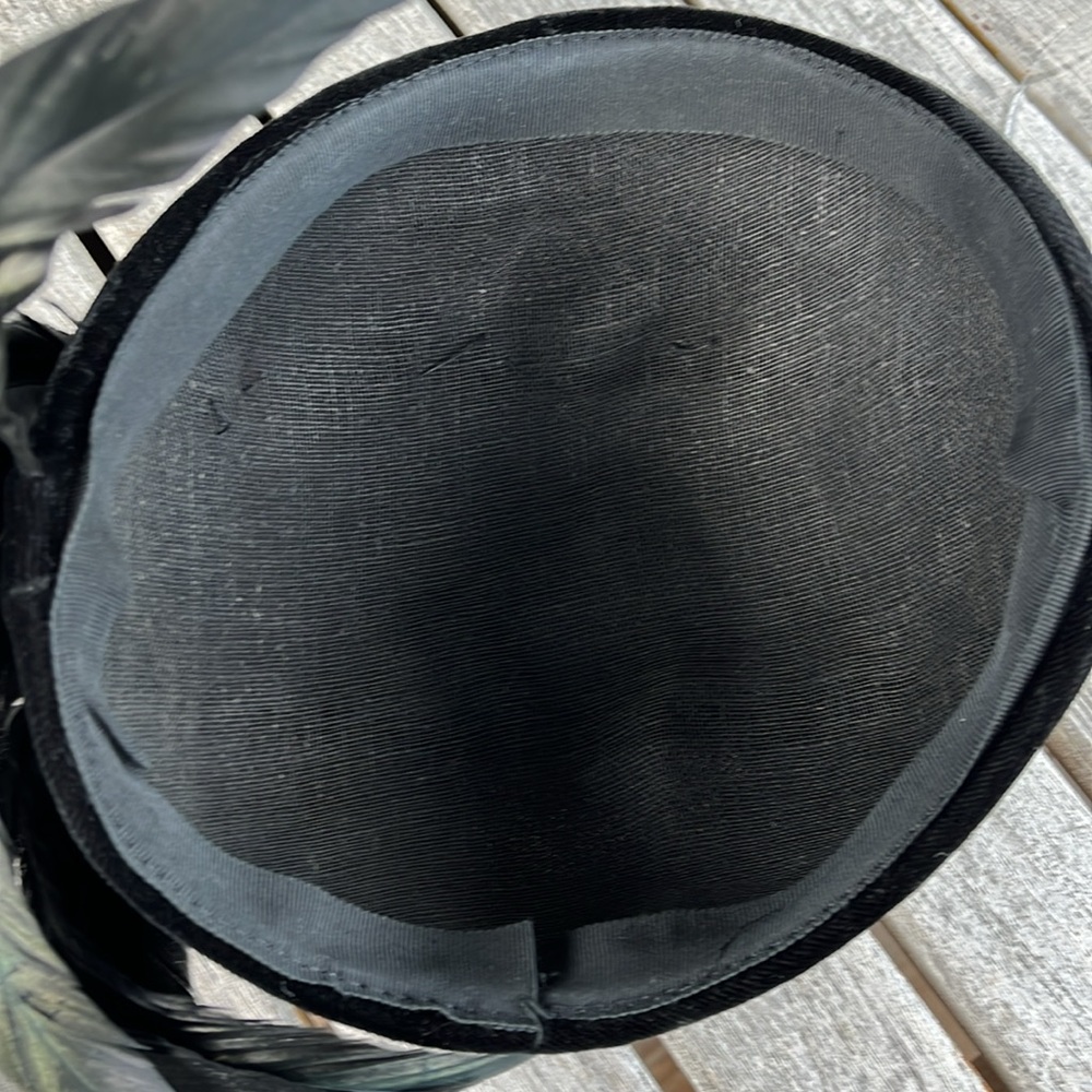 Vintage Black Hat with Iridescent Feather Accent - Picture 13 of 16